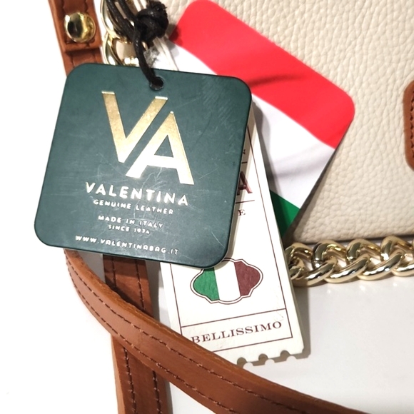 NWT Valentina Italian Pebbled Leather Flap Crossbody Shoulder Bag with Chain - Picture 10 of 16